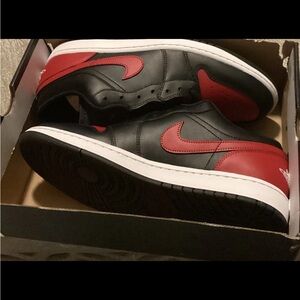 Nike Men's Jordan 1 low Black and Red Leather Sneakers size 13